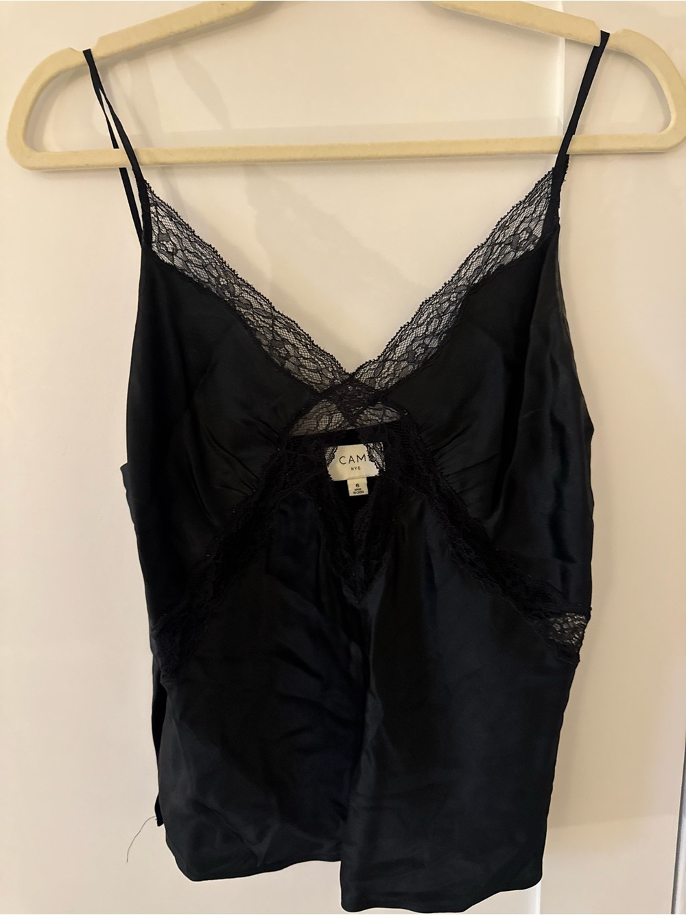 Cami NYC Black Satin Lace-Trim Slip Cami